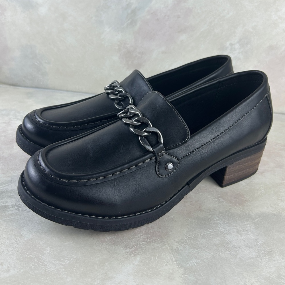 EASTLAND Women's NORA Black‎ Faux Leather Slip-On Loafer, size 10W, black color